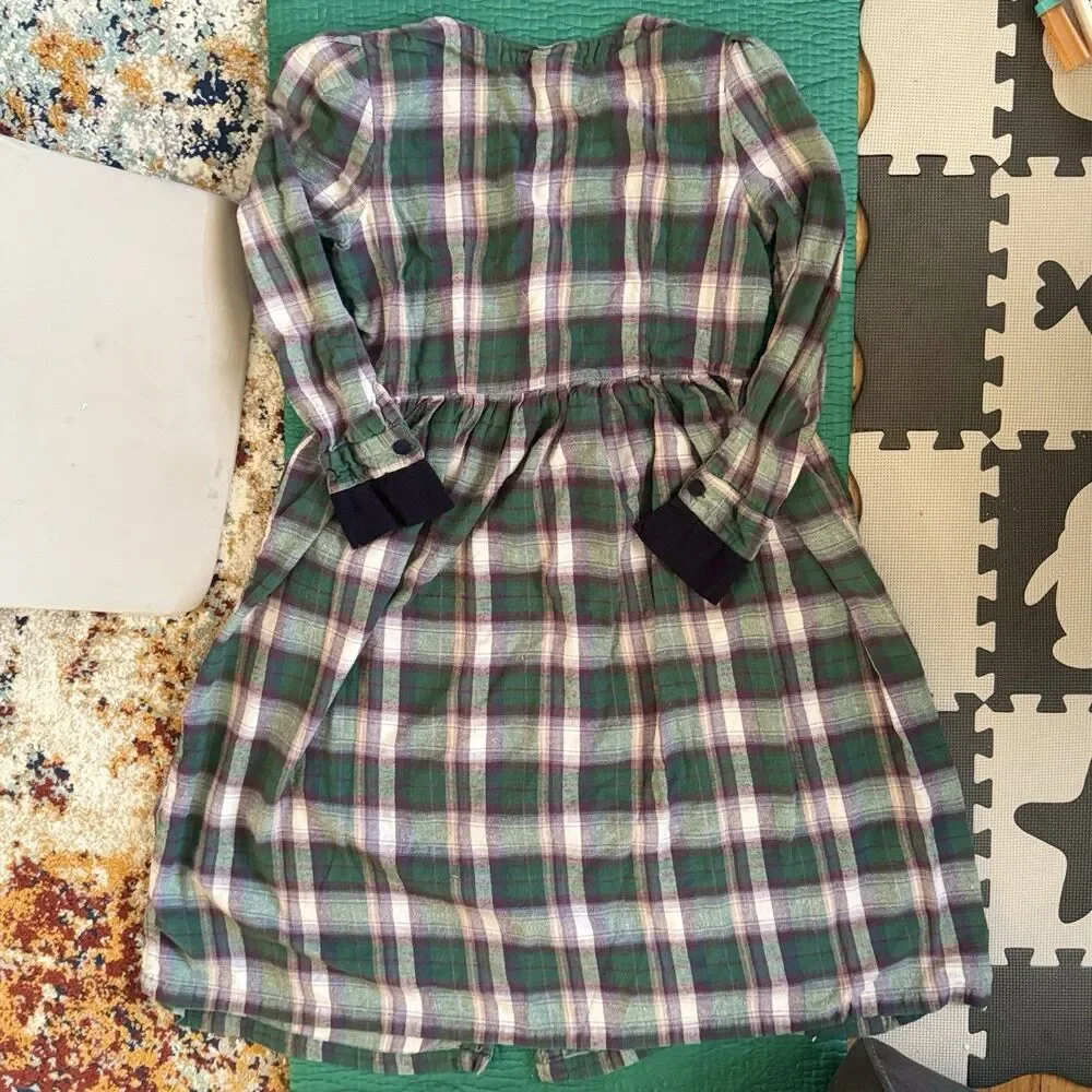 Vintage 90s Dress 16 Purple Green Plaid Flannel Contrast Collar Maxi S. Roberts - Picture 2 of 15